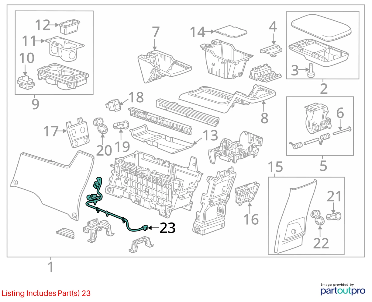 2012-2015 CHEVY CAPTIVA SPORT FRONT FLOOR CONSOLE WIRING HARNESS WIRE 20817478