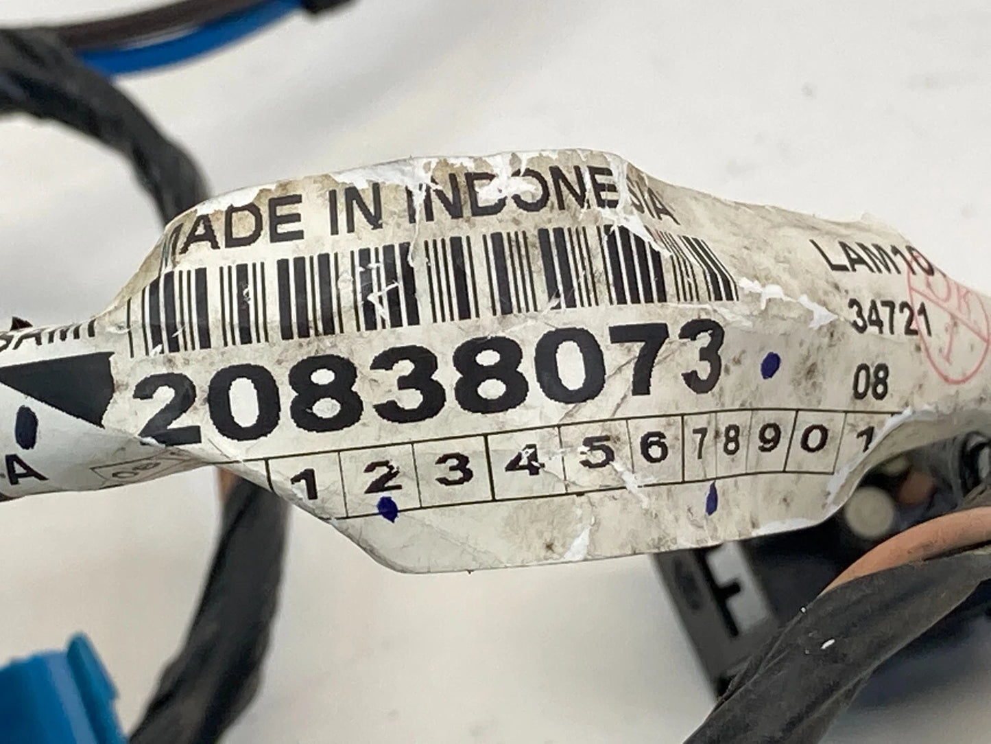 2010-2012 CHEVROLET TRAVERSE REAR RIGHT SIDE DOOR WIRE WIRING HARNESS 20838073