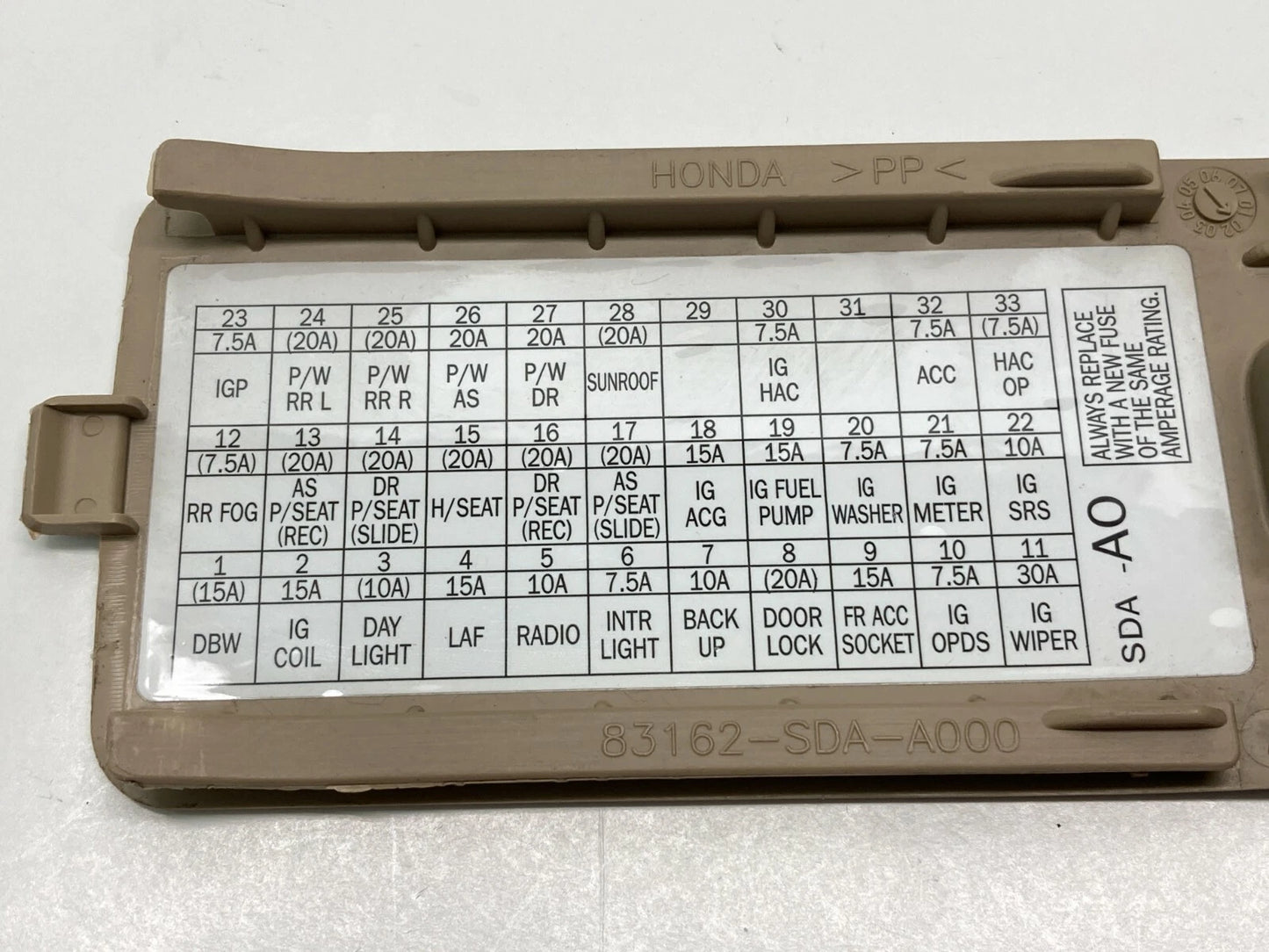 03 04 05 06 07 HONDA ACCORD DASH LOWER FUSE BOX DOOR TRIM PANEL 83162-SDA-A000