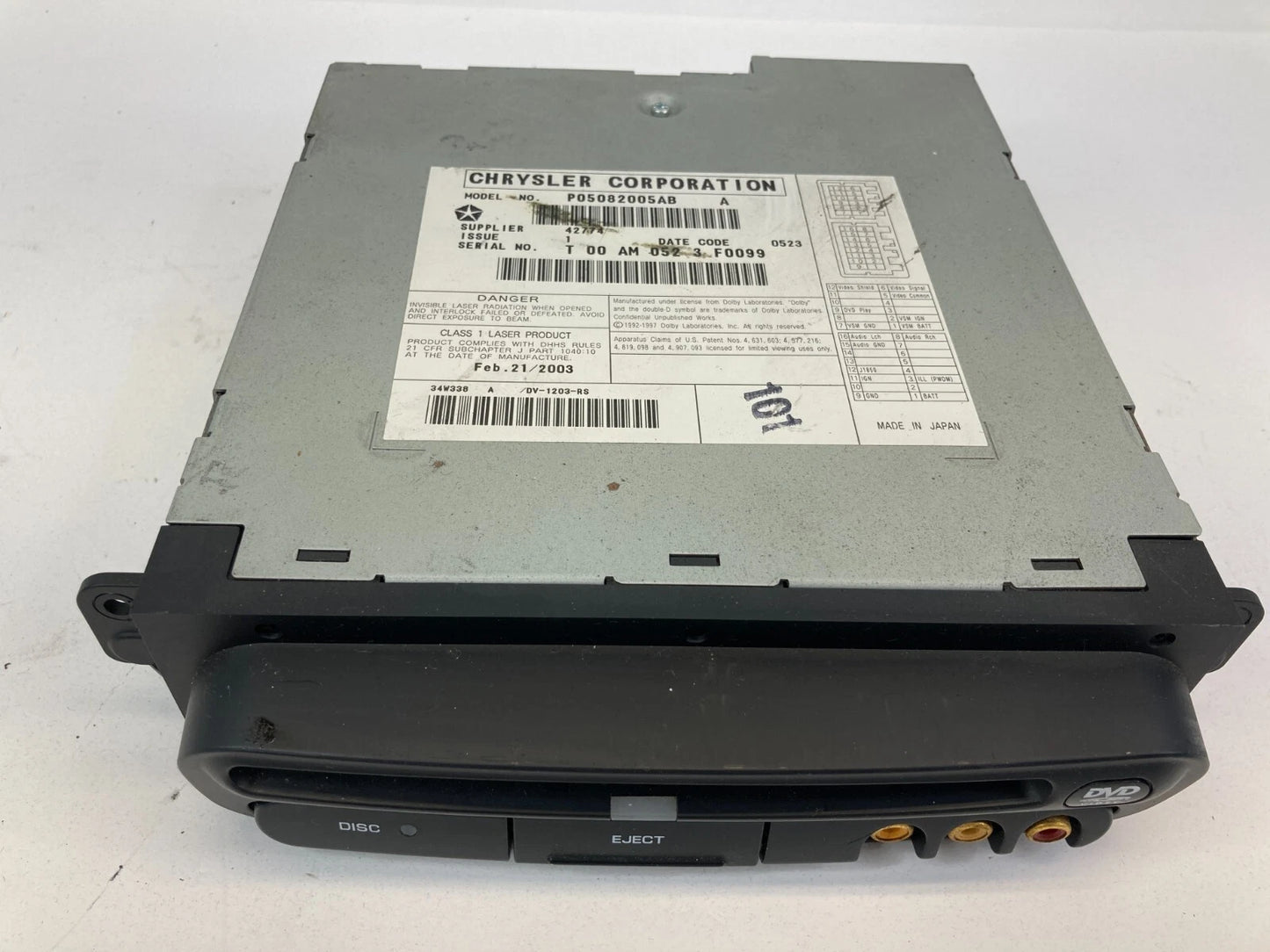 03 04 05 06 07 CHRYSLER TOWN & COUNTRY DODGE CARAVAN DISC DVD PLAYER P05082005AB