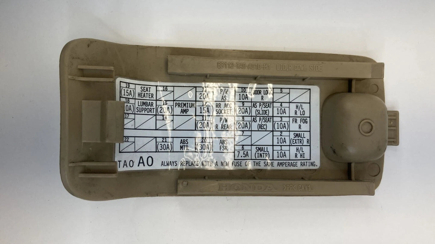 08-12 HONDA ACCORD RIGHT DASH INTERIOR FUSE BOX FUSEBOX LID DOOR 83112TA0A010