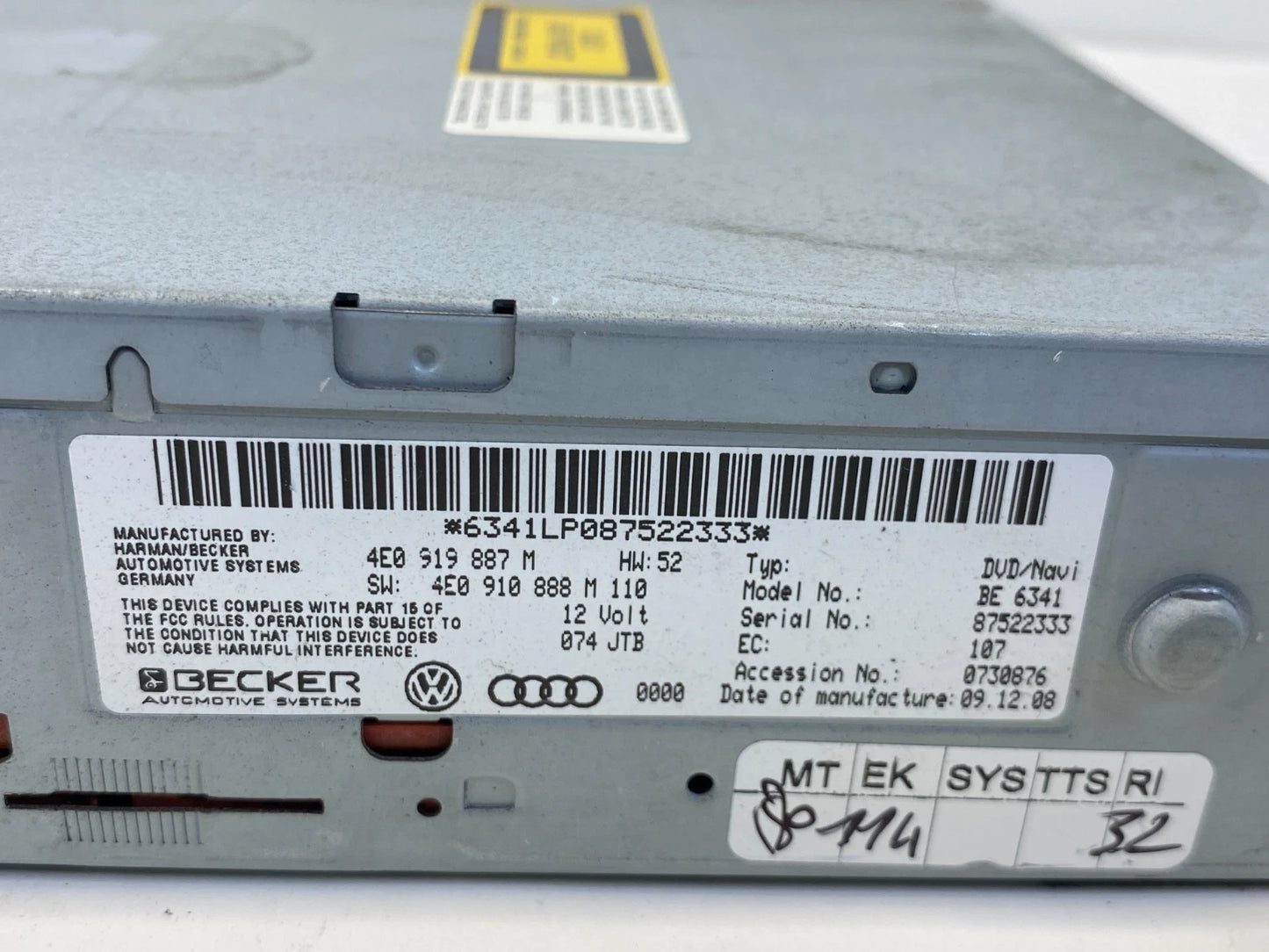 2008 2009 AUDI A5 QUATTRO NAVIGATION DVD PLAYER UNIT 4E0-919-887-M OEM