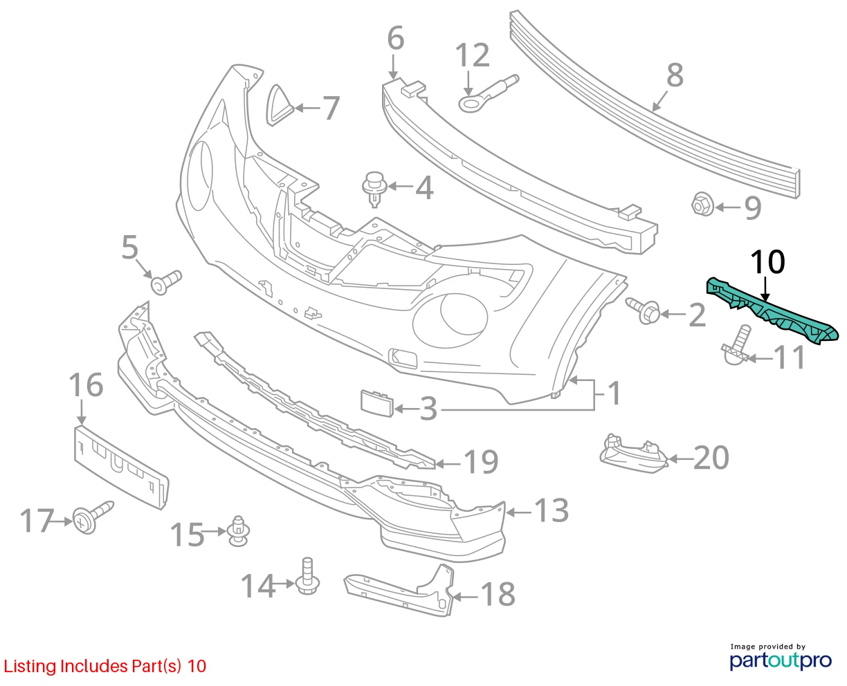 2011-2014 NISSAN JUKE SUV FRONT LEFT BUMPER BRACKET SIDE RETAINER 62223-1KA0A
